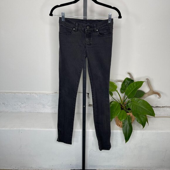 Ksubi Denim - Ksubi Skinny Jeans 24 Dark Gray Denim Stretch Ankle Zip Embroidered Cross Logo